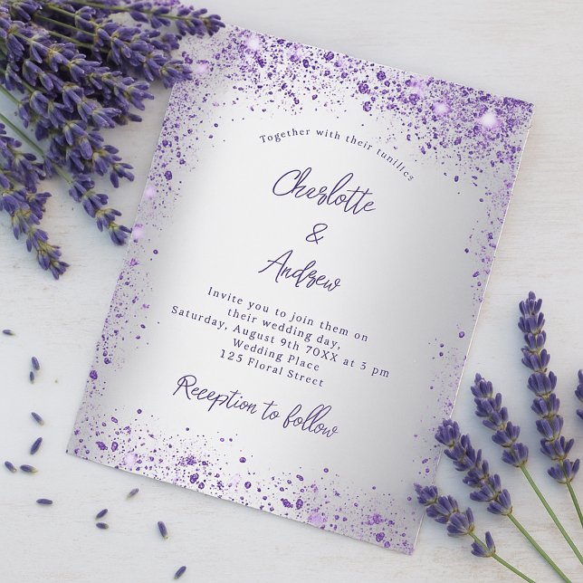 Lámina invitación boda de presupuesto violeta de plata (Subido por el creador)