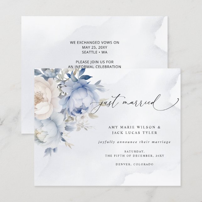 Lámina Invitación Boda floral azul turquesa (Anverso / Reverso)