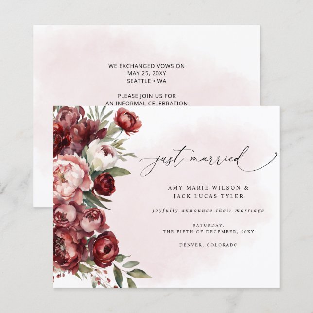 Lámina Invitación Boda floral de Rubor en Borgoña (Anverso / Reverso)