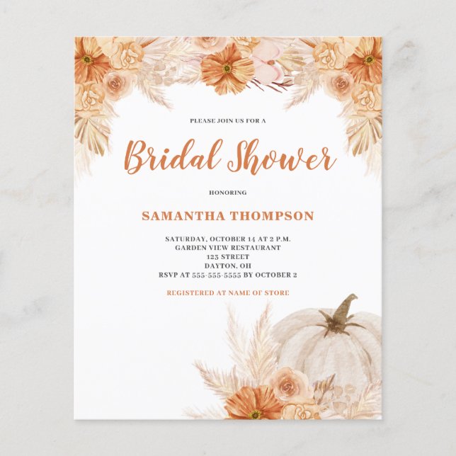 Lámina Invitación boho de naranja quemada para despedida  (Anverso)