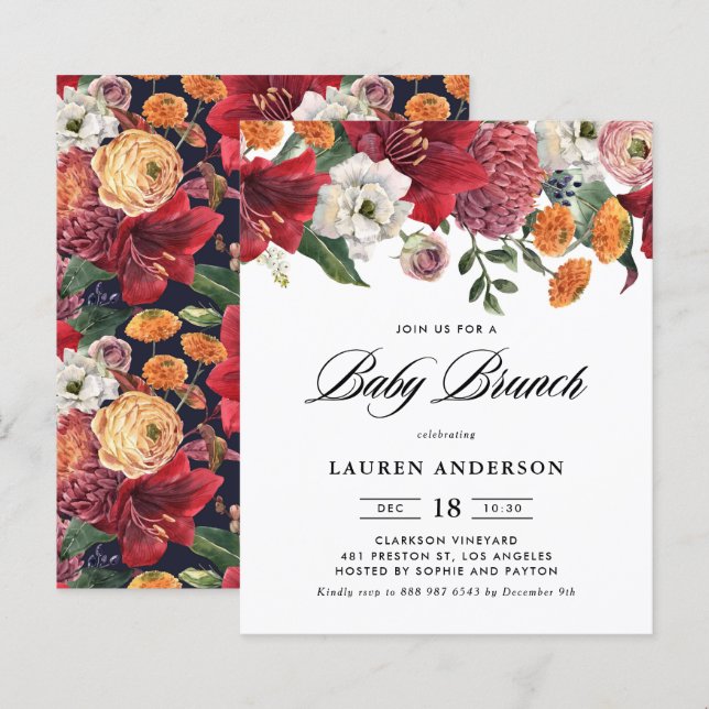 Lámina Invitación Botánica Amaryllis Baby Brunch (Anverso / Reverso)