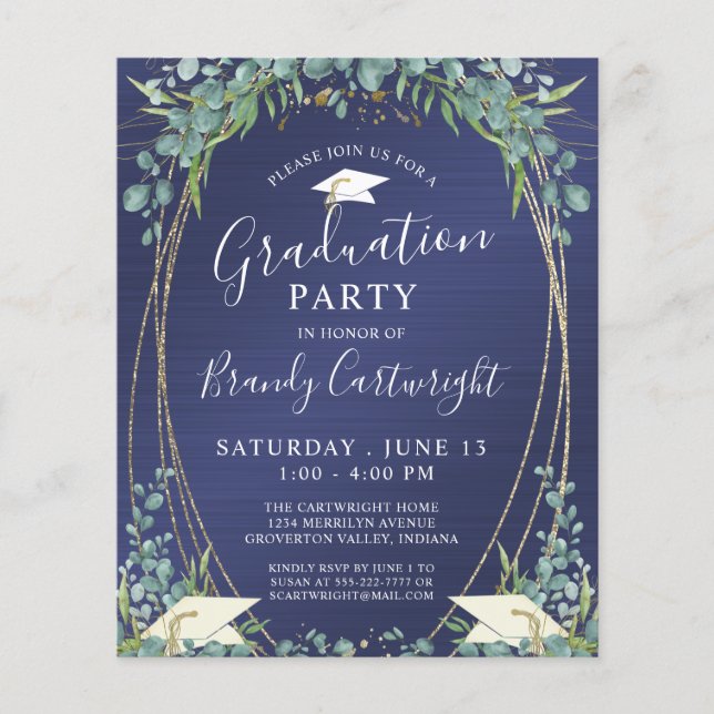 Lámina Invitación botánica azul de la Marina de Graduació (Anverso)