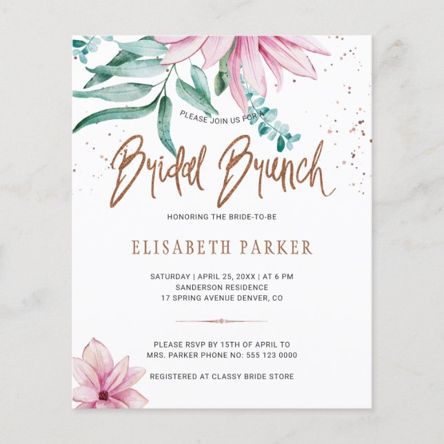 Lámina Invitación chic de brunch floral para despedida de (Anverso)