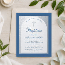Invitación clásica azul plata para bautizo de niño