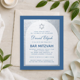 Lámina Invitación clásica azul plateada para Bar Mitzvah 
