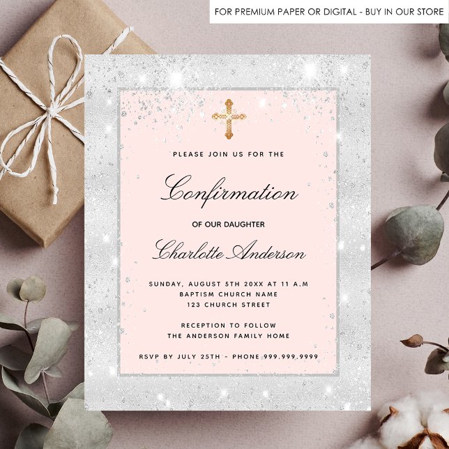 Lámina Invitación color rosa plateado de confirmación (Subido por el creador)
