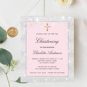 Lámina Invitación cruzada chica rosa plateado de Navidad