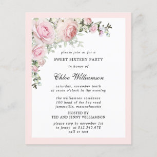Lámina Invitación de 16 partidos a la Dulce Floral Rosada