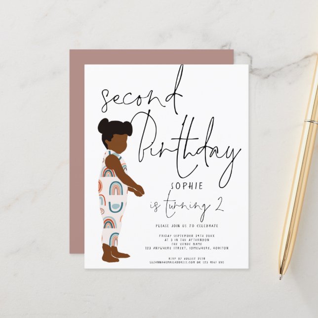 Lámina Invitación de 2º cumpleaños del Chica de guiones d (Anverso/Reverso In Situ)
