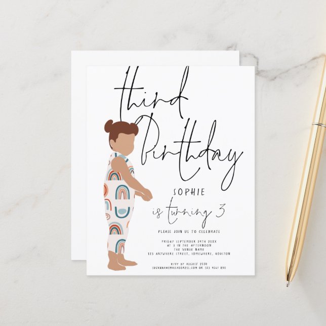 Lámina Invitación de 3º cumpleaños de moda para Chica de  (Anverso/Reverso In Situ)