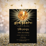 Lámina Invitación de 50 años al oro negro disco<br><div class="desc">50.ª invitación. Un fondo negro decorado con una bola de oro de la discoteca. Texto: ¡Vamos Fiesta! Personalice y agregue un nombre y detalles del fiesta. El nombre se escribe con un guión de estilo con letras a mano. 1 hoja = 1 borde impreso de invitación al borde.</div>