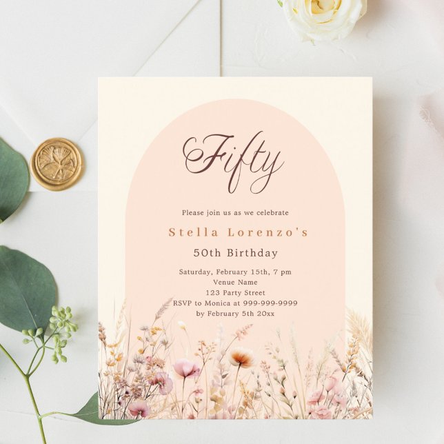 Lámina Invitación de 50 años de Peach beige wildflower (Subido por el creador)
