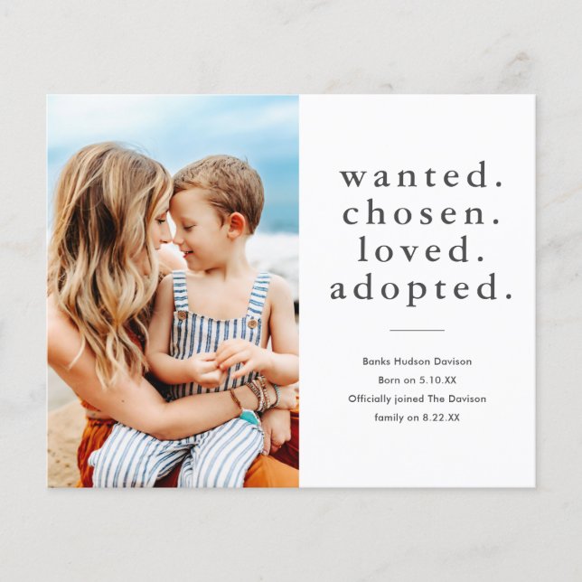 Lámina Invitación de adopción de foto presupuesto por ado (Anverso)