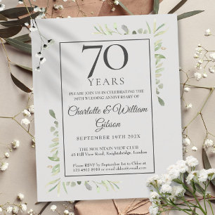 Lámina Invitación de aniversario de 70 años con vegetació