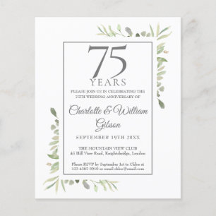 Lámina Invitación de aniversario de 75 años con vegetació