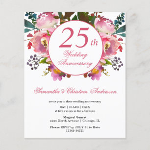Lámina Invitación de aniversario de bodas de 25 años con