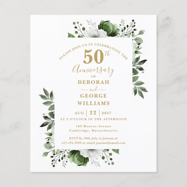 Lámina Invitación de aniversario de bodas de 50 años con  (Anverso)