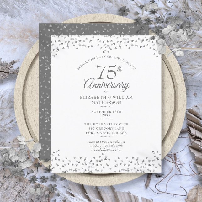 Lámina Invitación de aniversario de bodas de 75 años con  (Budget 75th Wedding Anniversary Hearts Invitation)