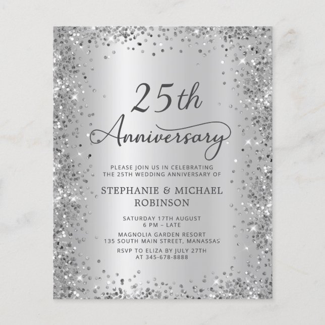 Lámina Invitación de aniversario de bodas de plata de 25  (Anverso)