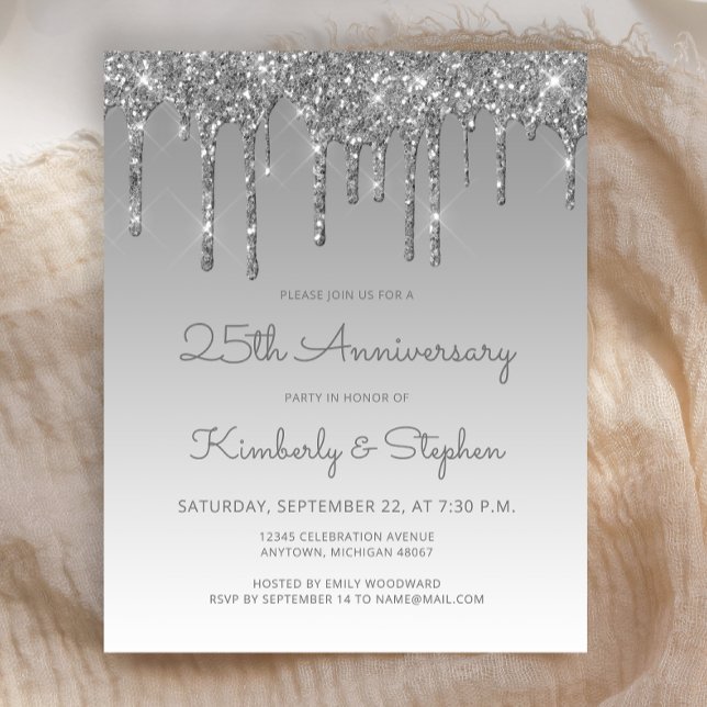 Lámina Invitación de aniversario de plata con brillo econ (Subido por el creador)