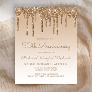 Lámina Invitación de aniversario número 50 con brillo dor