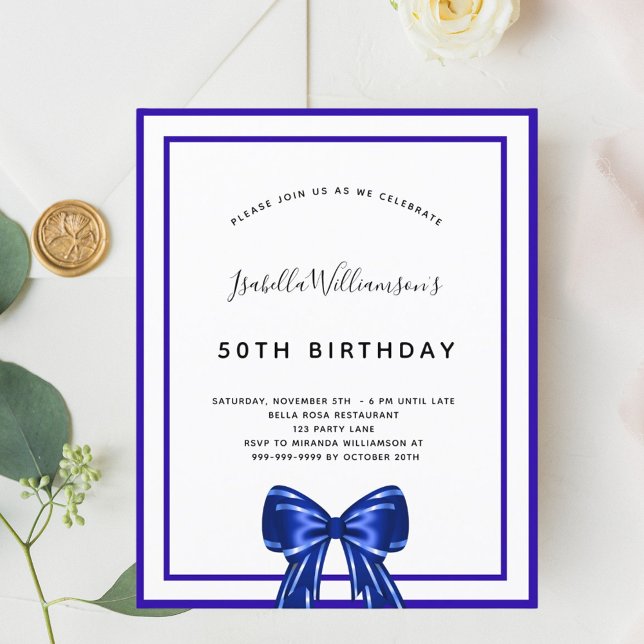 Lámina Invitación de arco blanco azul real de cumpleaños  (Subido por el creador)