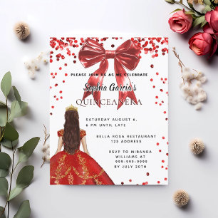 Lámina Invitación de arco de vestir rojo Quinceanera