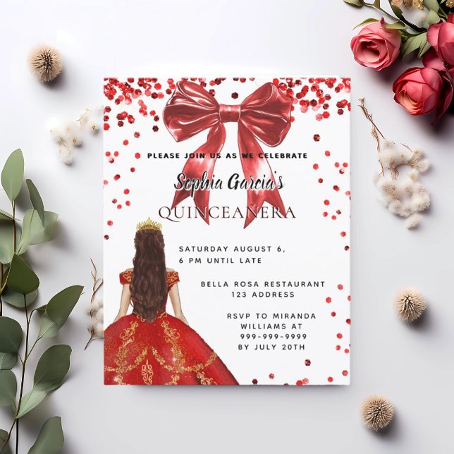 Lámina Invitación de arco de vestir rojo Quinceanera (Subido por el creador)
