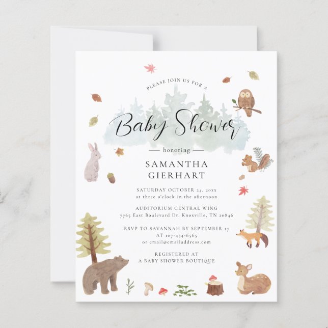 Lámina Invitación de Baby Shower a acuarela de animales d (Anverso)