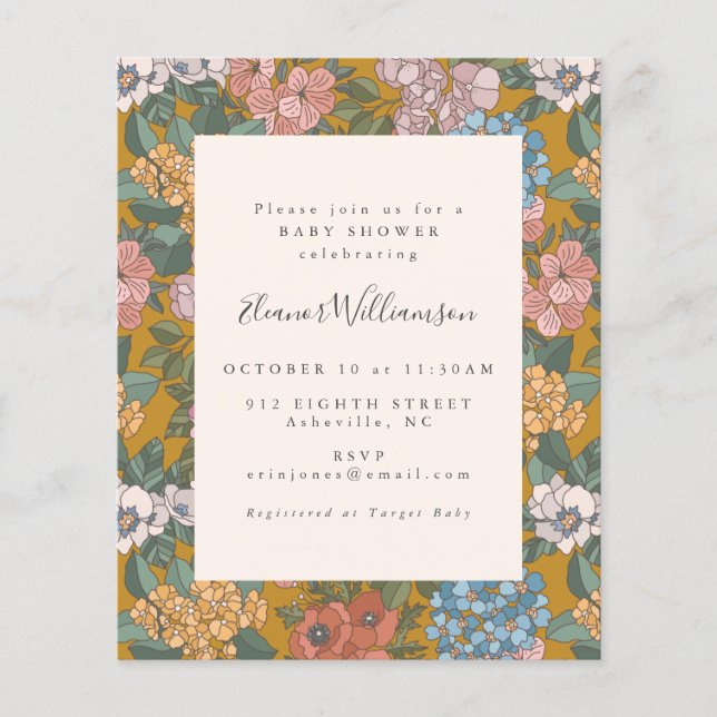Lámina Invitación de Baby Shower a Boho Floral Garden Bud (Anverso)