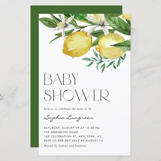 Lámina Invitación de Baby Shower a Boho Lemon y Blooms (Anverso / Reverso)
