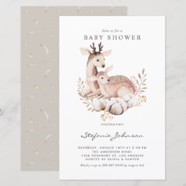 Lámina Invitación de Baby Shower a Boho Mami y Baby Deer