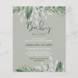 Lámina Invitación de Baby Shower a Budget Sage Green Leav