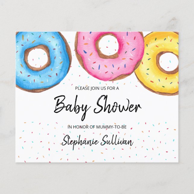 Lámina Invitación de Baby Shower a Donuts de presupuesto (Anverso)
