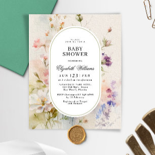 Lámina Invitación de Baby Shower a flores silvestres rust