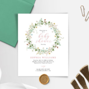 Lámina Invitación de Baby Shower a flores silvestres rust