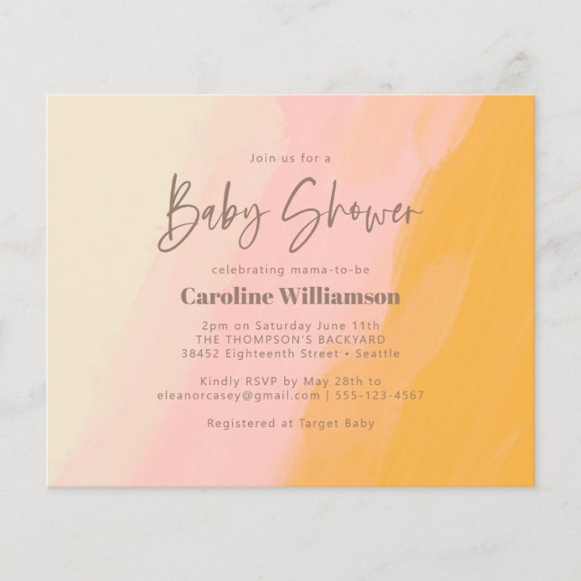 Lámina Invitación de Baby Shower a guión amarillo rosa de (Anverso)
