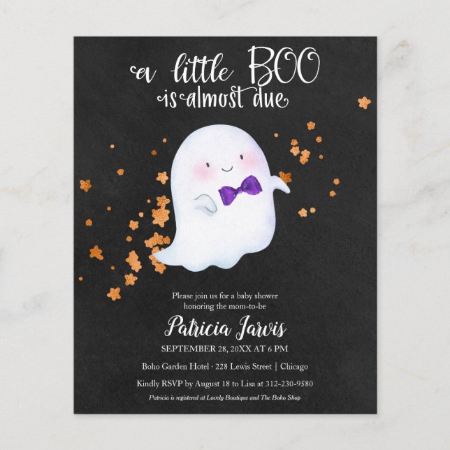 Lámina Invitación de Baby Shower a Halloween con presupue (Anverso)