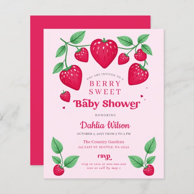 Lámina Invitación de Baby Shower a la bebida roja rosada  (Anverso / Reverso)