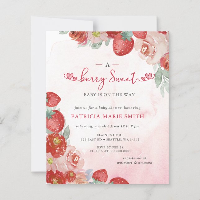 Lámina Invitación de Baby Shower a la bebida roja rosada  (Anverso)