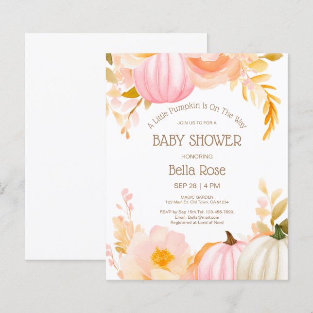 Lámina Invitación de Baby Shower a la caída de calabaza r (Anverso / Reverso)