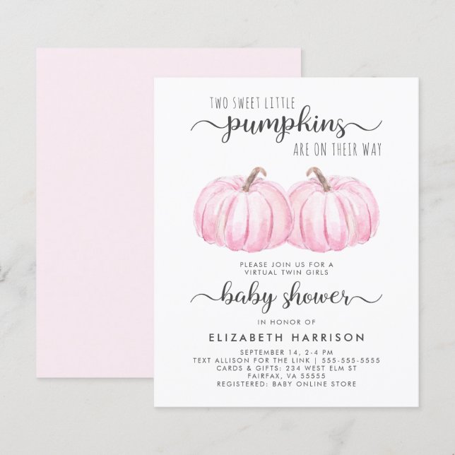 Lámina Invitación de Baby Shower a la calabaza rosa para  (Anverso / Reverso)