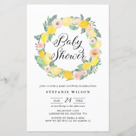 Lámina Invitación de Baby Shower a la corona rosa limón y