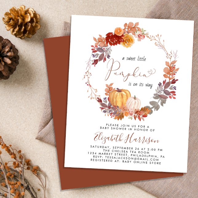 Lámina Invitación de Baby Shower a la cubertería de calab (Celebrate the upcoming arrival of your sweet little autumn baby with a pumpkin-themed baby shower)