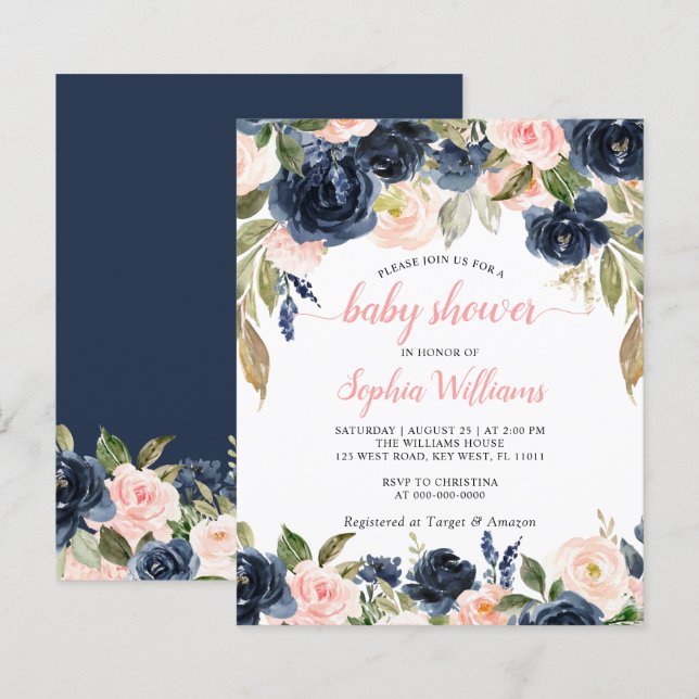 Lámina Invitación de Baby Shower a la Marina y las Rosas  (Anverso / Reverso)