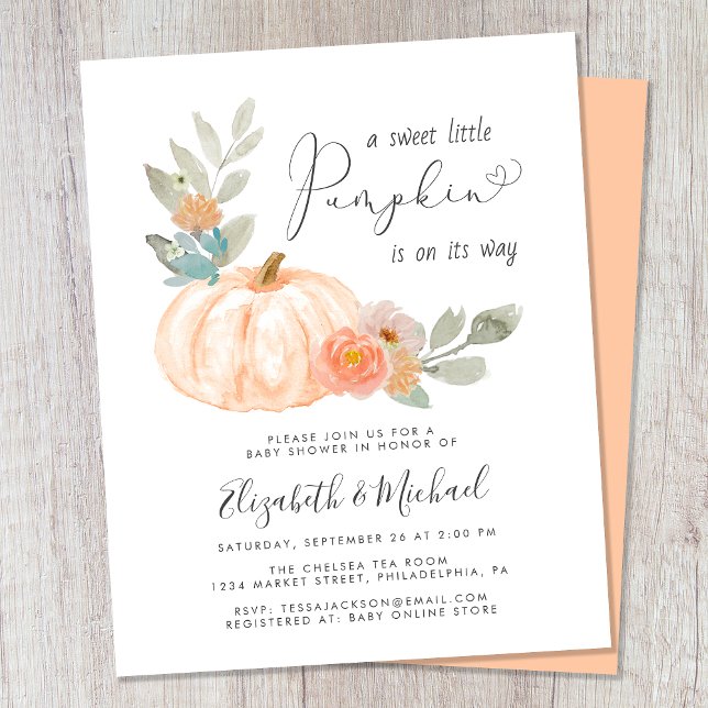 Lámina Invitación de Baby Shower a las parejas de calabaz (Celebrate the upcoming arrival of your sweet little autumn baby with a pumpkin-themed baby shower)