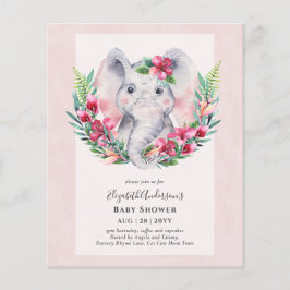 Lámina Invitación de Baby Shower a los Elefantes Florales