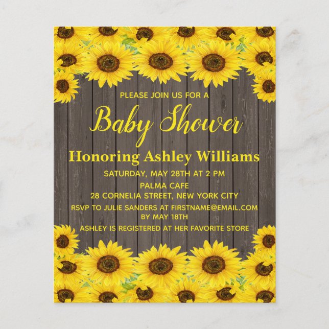Lámina Invitación de Baby Shower a los girasoles rusos pr (Anverso)