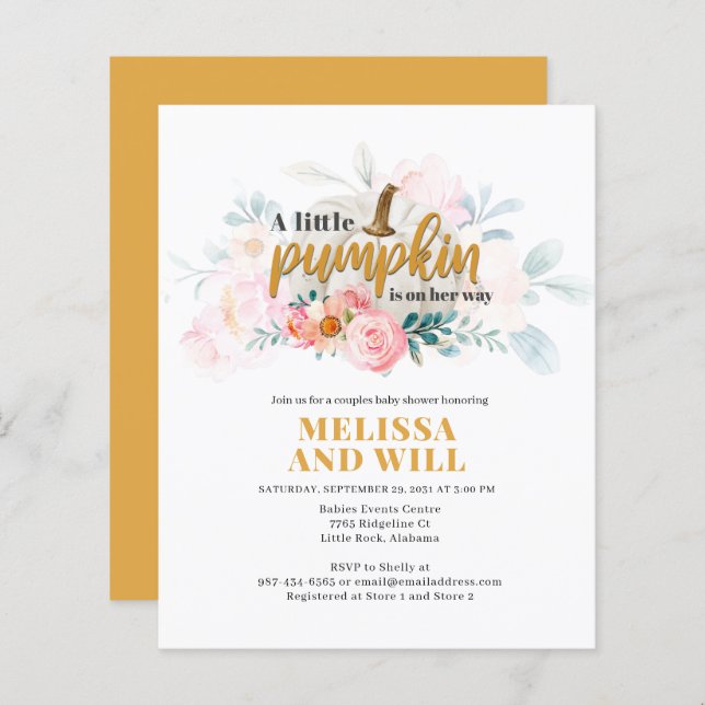 Lámina Invitación de Baby Shower a Parejas de Calabaza Pr (Anverso / Reverso)