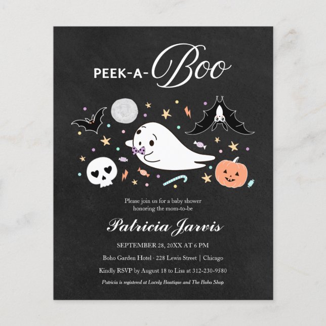 Lámina Invitación de Baby Shower a Peek-A-Boo Budget Hall (Anverso)
